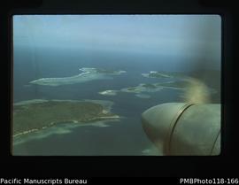 'Aerial views of South coast islands, Sakau in Maskelunes [Maskelyne?]'