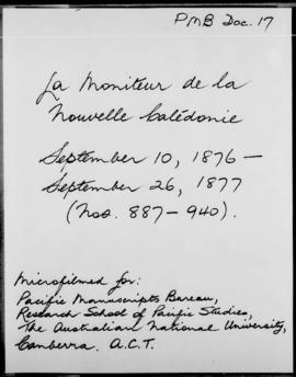 Le Moniteur de la Nouvelle Caledonie Noumea: Imprimerie du Gouvernement, no. 887-888
