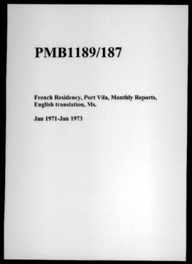 French Residency, Port Vila, Monthly Reports, English translation, Ms.
