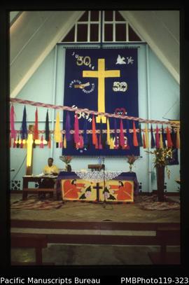 'Jubilee, PMC [Paton Memorial Church] banner and Graeme Parker[?]'