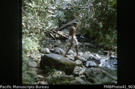 [Man crossing], Stream near Buala village, Santa Ysabel