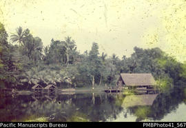 Viru Harbour canoe house, Roviana, New Georgia, before logging commenced
