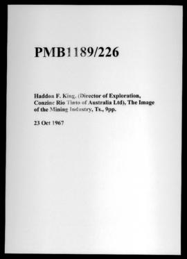 Haddon F. King, (Director of Exploration, Conzinc Rio Tinto of Australia Ltd), The Image of the M...