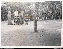 'Heathen dance at Loktetesmok. Mindua [Mindu]. October 10th 1940', men in dancing groung with woo...