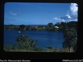 'Iririki Island from Vila. From Right to Left - Dr Jamieson's house, Sutherland House (white), PM...