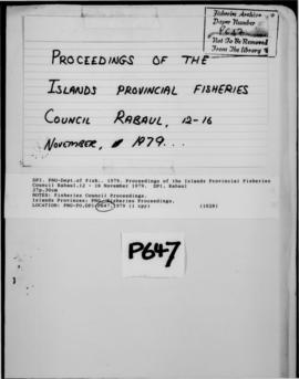 'Proceedings of the Islands Provincial Fisheries Council Rabaul, 12-16 November 1979.'