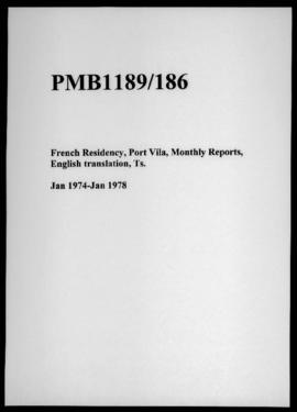 French Residency, Port Vila, Monthly Reports, English translation, Ts.