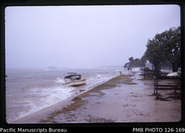 'View from Yellow Pier looking towards Queen Salote Wharf during cyclone, Tonga'