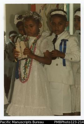 Valasi, Felegisi during Lotu Tamaiti (White Sunday) at the Vaega Methodist Church, Savaii