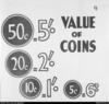 
'VALUE OF COINS: 50C = 5/-; 20C = 2/-; 10C = 1/-'.
