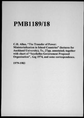 C.H. Allan, “The Transfer of Power: Ministerialization in Island Countries” (lectures for Aucklan...