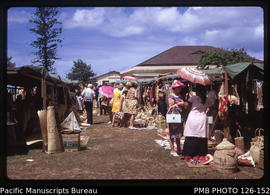 'Handicraft stalls and tourists on the Mala'e, Nuku'alofa, Tonga'