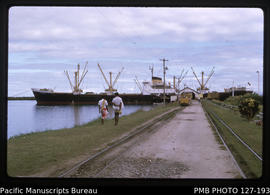 'MV Irisbank loading sugar at CSR Wharf, Lautoka,seen from the mill end of the jetty, Fiji'