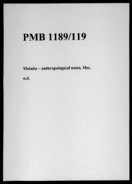 Malaita – anthropological notes, Mss.