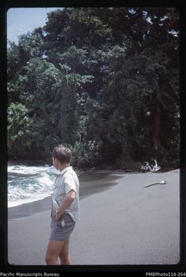 'John Baker on beach on Makira Island'