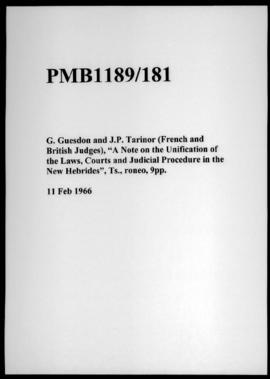 G. Guesdon and J.P. Tarinor (French and British Judges), “A Note on the Unification of the Laws, ...