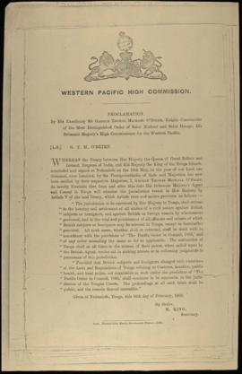 Proclamation by the High Commissioner for the Western Pacific (Photocopy)