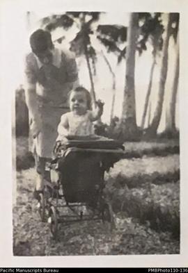'Janet Margaret. November 1940 13 months', Christina Stallan with Janet in pram