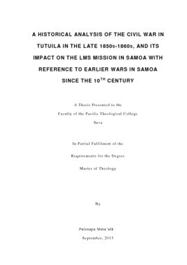A Historical Analysis of the Civil War in Tutuila in the Late 1850s-1860s, and its Impact on the ...