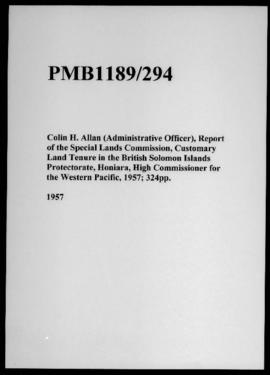 Colin H. Allan (Administrative Officer), Report of the Special Lands Commission, Customary Land T...