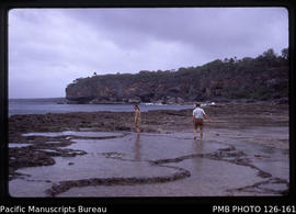 'Hufangalupe beach at low tide with Liz Baker and Brian Hardaker, Tonga'
