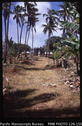 'View of Ha'amonga looking down one of the sighting paths, Tonga'