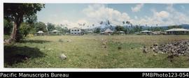 View across the Uesiliana College oval after blowing up rocks on the malae (oval). Satupaitea, Sa...