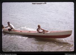 'Runners up, a Gilbertese Tischiana canoe and crew, Queen's Birthday, Gizo'