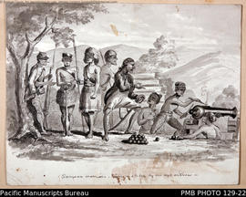 'Samoan warriors - from a sketch by an eye witness.'