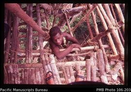 [Climbing up into a tree house, Korowai tribe]