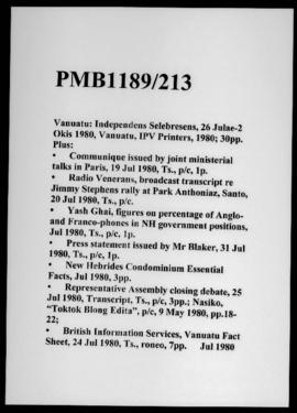 Vanuatu: Independens Selebresens, 26 Julae-2 Okis 1980, Vanuatu, IPV Printers, 1980; 30pp. [inclu...