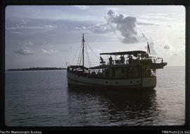 'MV Myrtle bringing Gilbertese from Nikamororo to Orana for Christmas, Wagina Island'
