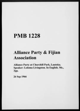 Alliance Party at Churchill Park, Lautoka. Speaker: Loloma Livingston.