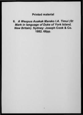 A Weupua Auakak Mareko I.A. Timui (St Mark in language of Duke of York Island, New Britain). Sydn...