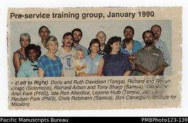 Newspaper clipping about the pre-service training group, January 1990