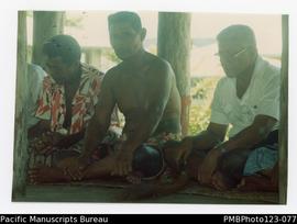 The village Orators in the Uesiliana College Falesamoa (meeting house) for an ava (kava) ceremony...