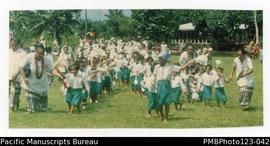 Marching at the district Methodist Sunday School marching competition. Gataivai, Savaii