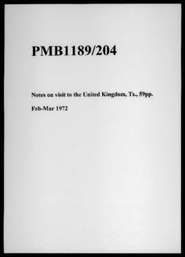 Notes on visit to the United Kingdom, Ts., 59pp