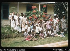 ‘Sunday School children and visitors to hospital. Johnetty – medical dresser is next to Val. Teac...