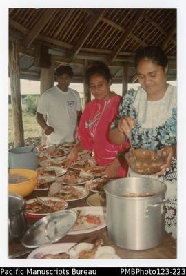 School teachers preparing lunch for the children for Lotu Tamaiti (White Sunday) at Uesiliana Col...