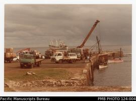Ship off the wharf at Cascade, Norfolk Island