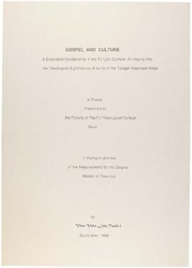 Gospel and Culture: A Dialectical Relationship in the Tongan Context: An Inquiry into the Teholog...