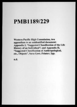 Western Pacific High Commission, two appendices to an unidentified document: Appendix I, “Suggest...