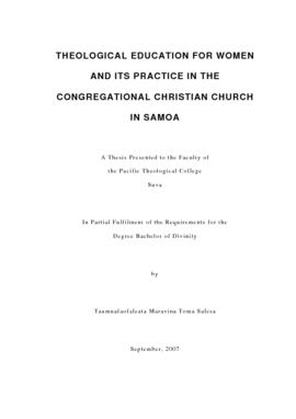 Theological Education for Women and Its Practice in the Congregational Christian Church in Samoa