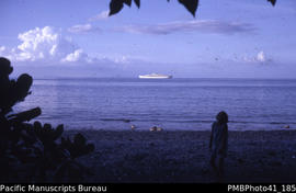 'Tour ship [cruise ship] approaching Honiara, Guadalcanal'