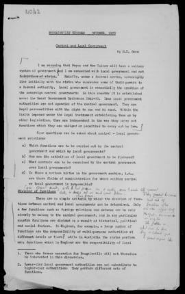 N. Oram, Central and Local Government, Bougainville Seminar October 1970, Ts., annotated, 6pp.