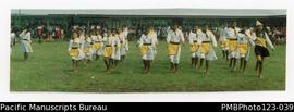 Group marching at the district Methodist Sunday School marching competition. Gataivai, Savaii