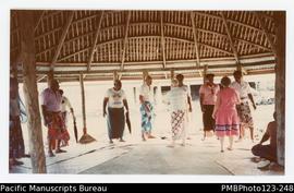 Peter and Margaret Arbon (Richard Arbon's parents) welcomed by village matai (chief) at Uesiliana...