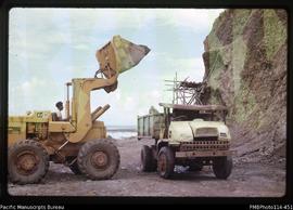'Loading lorry with road ballast for timber access road, Levers Pacific Timbers, Gizo'