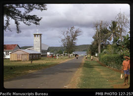 'Looking towards Neiafu harbour, Vav'au, from Moa's house, Wesleyan church on left, Tonga'